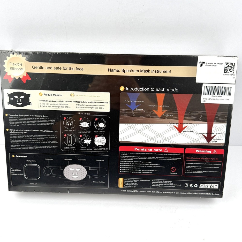 BNU Wireless LED Light Therapy Face Mask 400 Beads Anti Aging Skincare Tool - Picture 11 of 13